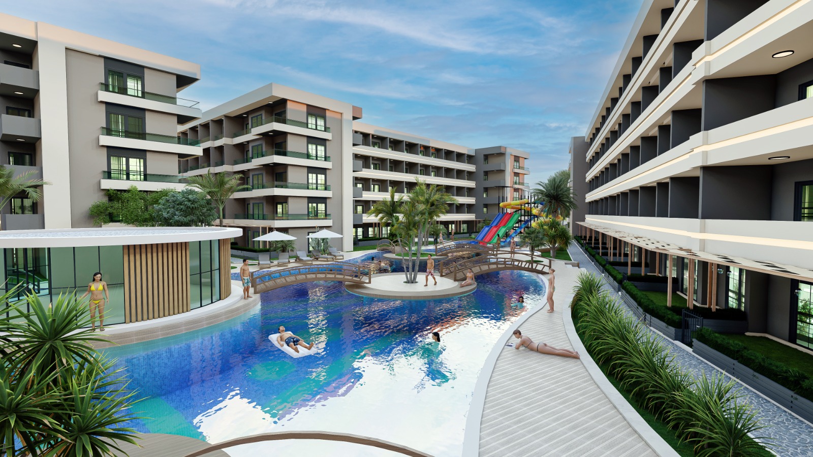 Luxuriöse 1+1-Wohnung zum Verkauf in Mitanni Garden, Erdemli, Mersin