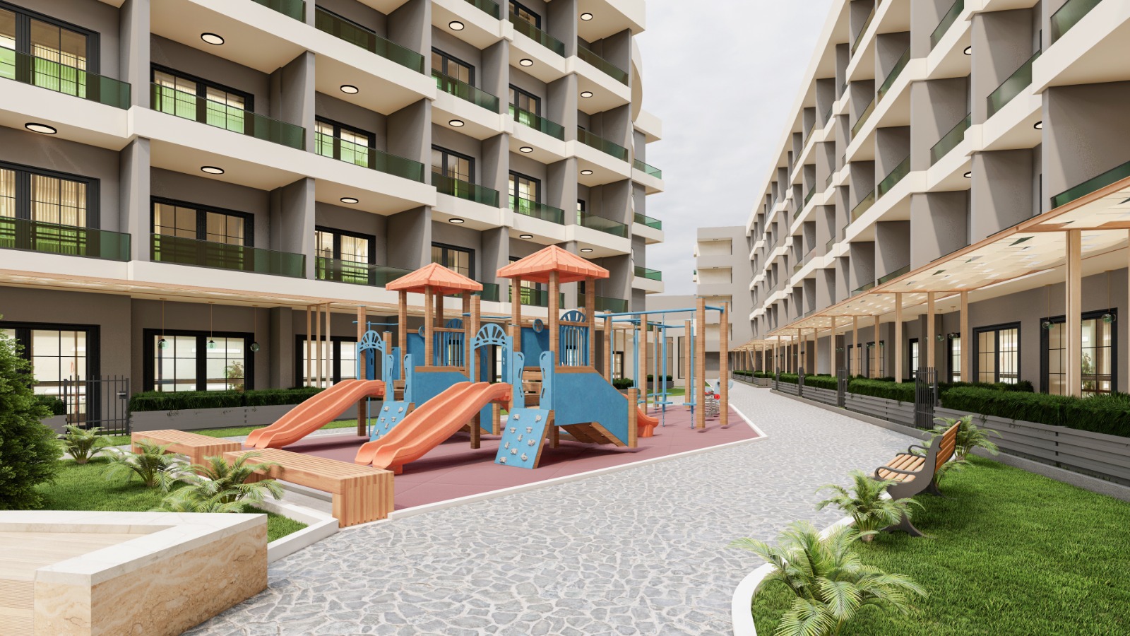 Luxuriöse 1+1-Wohnung zum Verkauf in Mitanni Garden, Erdemli, Mersin