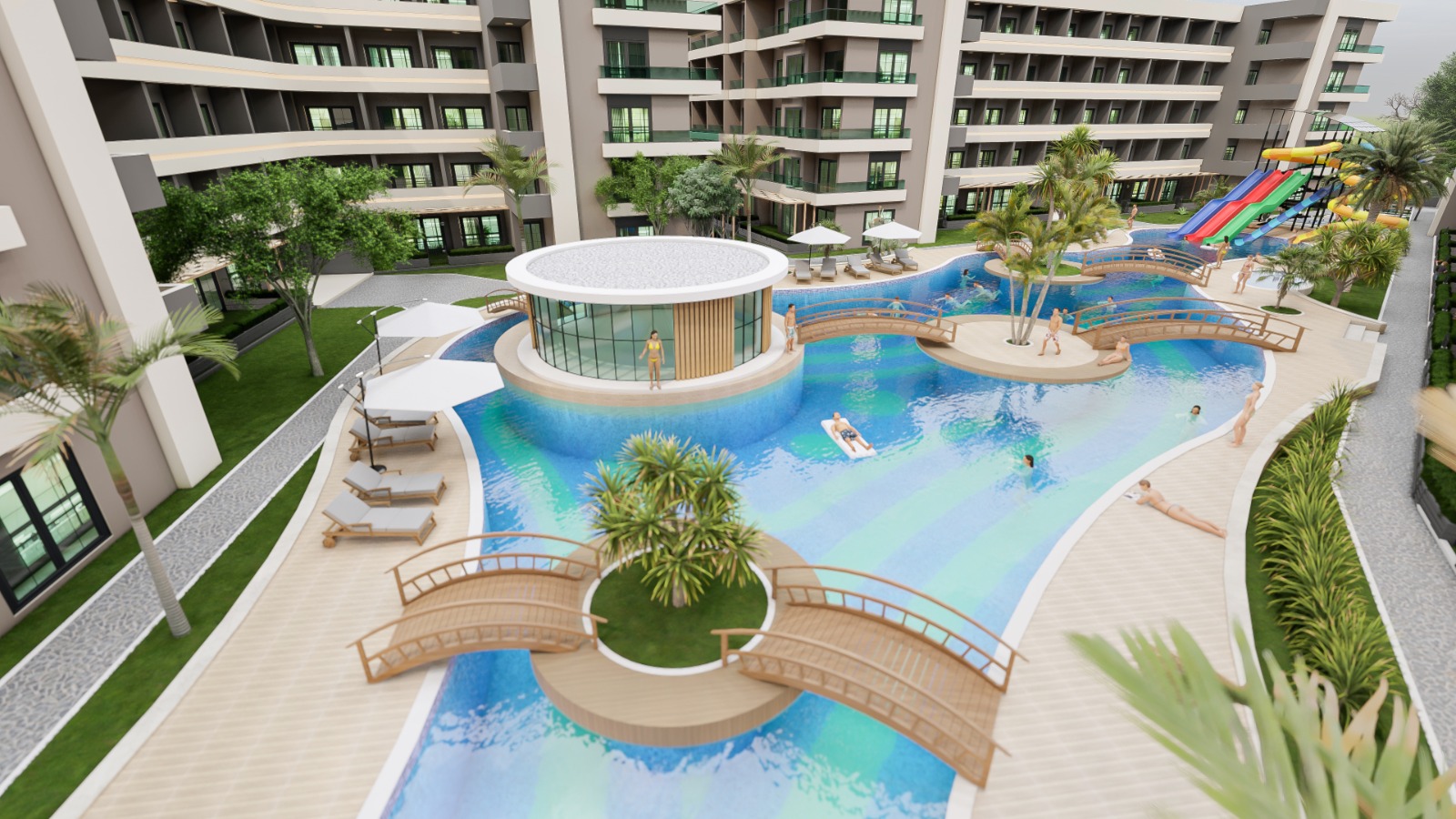 Luxuriöse 1+1-Wohnung zum Verkauf in Mitanni Garden, Erdemli, Mersin